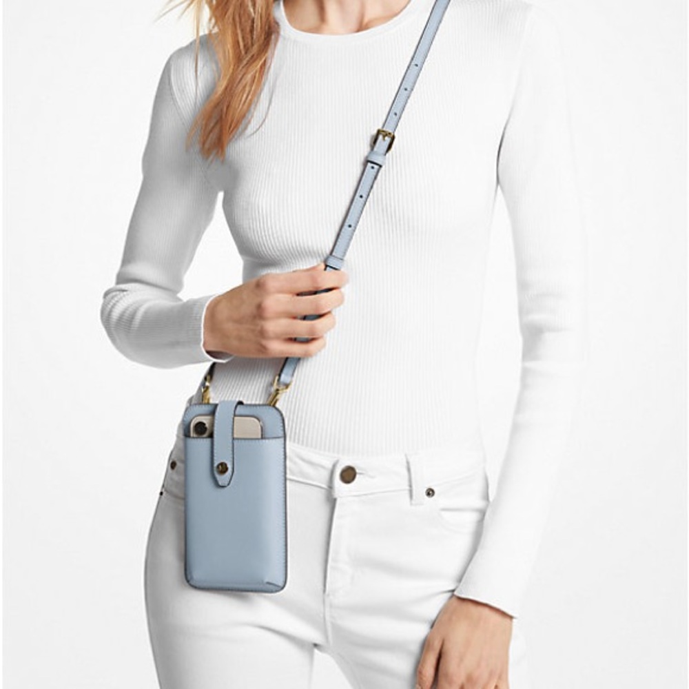 Nwr MiCHAEl Michael Kors Saffiano Leather Smartphone Crossbody Bag - Light Blue